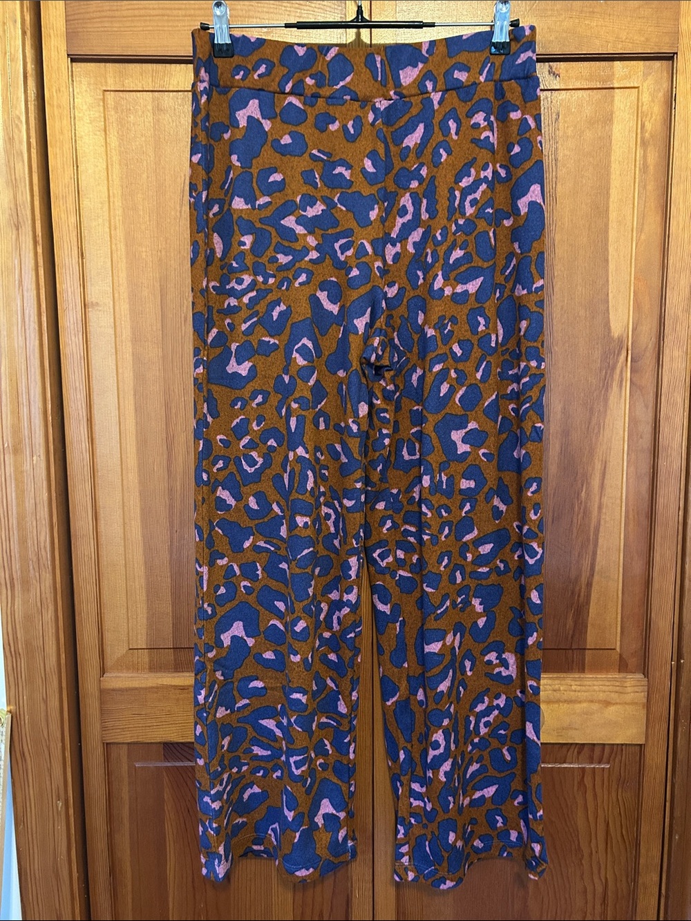 IMAN Wide‑Leg Animal Print Pants Medium NWOT • Brown Blue Pink Pull‑On Stretch